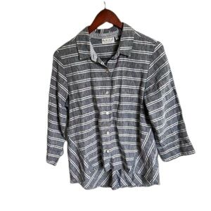 Habitat Clothes To Live In Gray White Stripe 100% Linen Flowy Hi-Lo Size small